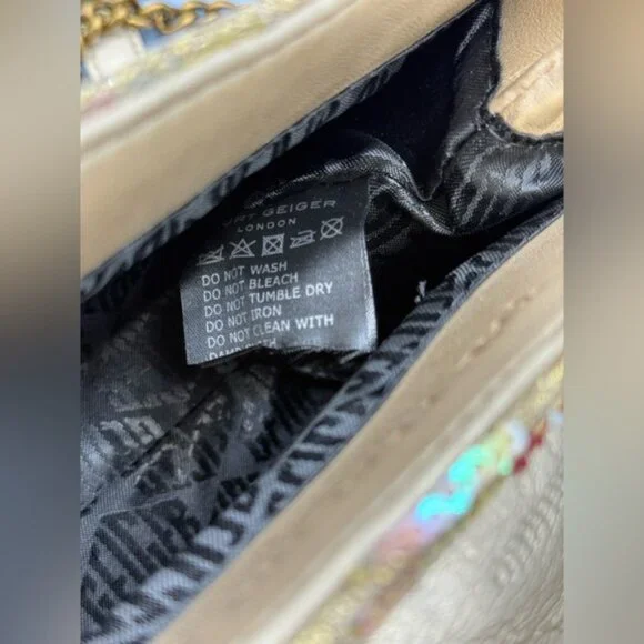 🆕 KURT GEIGER LONDON 🧿 NWOT Lurex Medium Kensington, Gold Rainbow Sequins - Picture 13 of 13